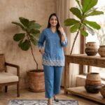 embroidered denim co ord set