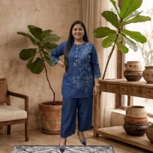 embroidered denim tunic