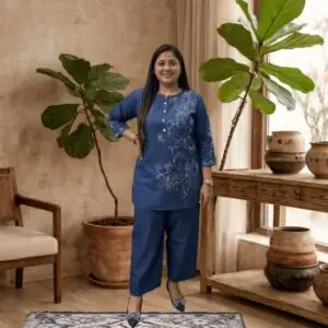 embroidered denim tunic