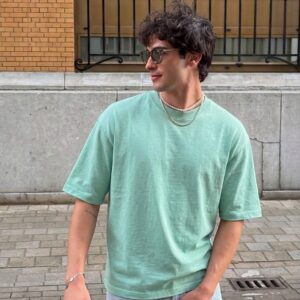 Mint green oversized t shirt for men loose fit casual streetwear style